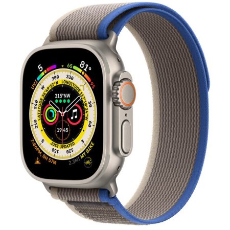 Apple Watch Ultra GPS + LTE 49mm MNHL3 Titanium Case with Blue/Gray Trail Loop - S/M