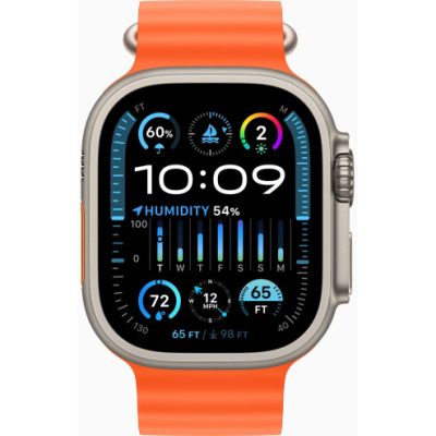 Apple Watch Ultra 2 GPS + Cellular, 49mm Titanium Case with Orange Ocean Band (MREH3)