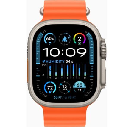 Apple Watch Ultra 2 GPS + Cellular, 49mm Titanium Case with Orange Ocean Band (MREH3)